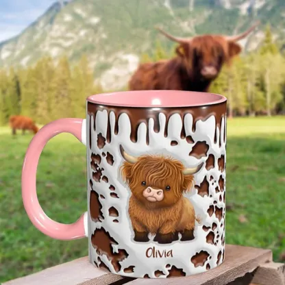 Personalized Cute Highland Cow Ceramic Coffee Mug with Name and Coaster Birthday Gift for Highland Cow Lover
