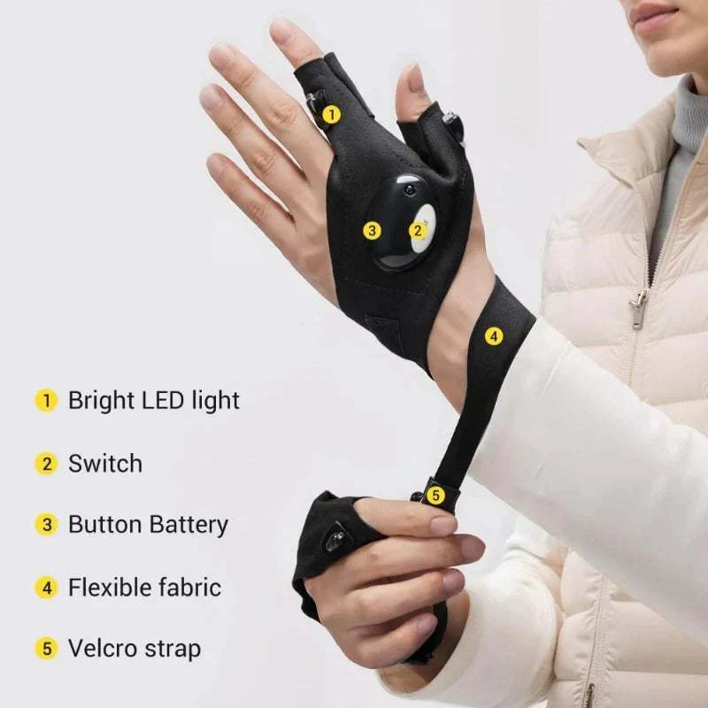 🔥🔥Hands-Free LED Half Finger Gloves