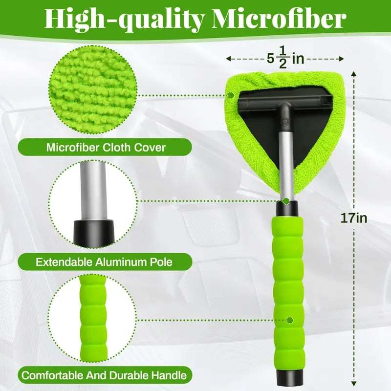 💥 💥  🔥  Windshield Cleaning Tool, Microfiber Car Window Cleaner with 4 Reusable and Washable Microfiber Pads and Extendable Handle