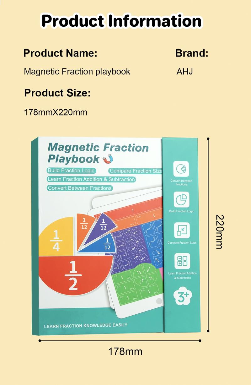 Magnetic Fraction Demonstration Book &ndash; Visual Math Manipulatives with Tiles & Circles, Educational Toy for Kids, Montessori Homeschool Supplies and Interactive Math Teaching Aid for Preschool Learning