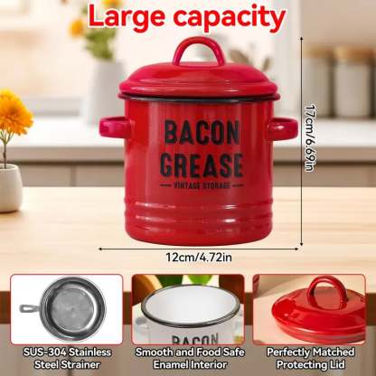 Top Christmas Gift 2025 🎅-46 Oz Bacon Grease Container with Strainer and Food-Grade Silicone Spatula