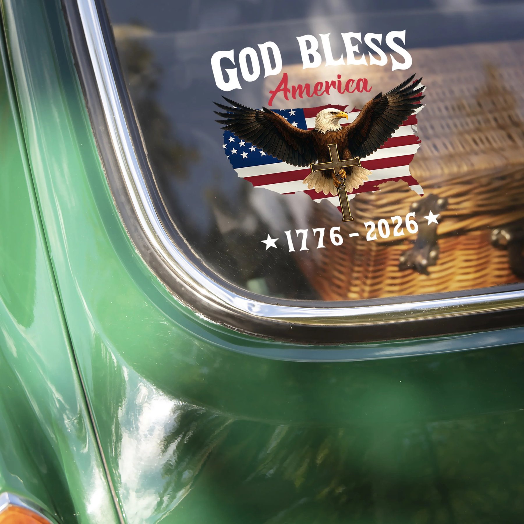 Patriotic 250th Anniversary God Bless America Eagle 1776–2026 Car Window Decal Sticker