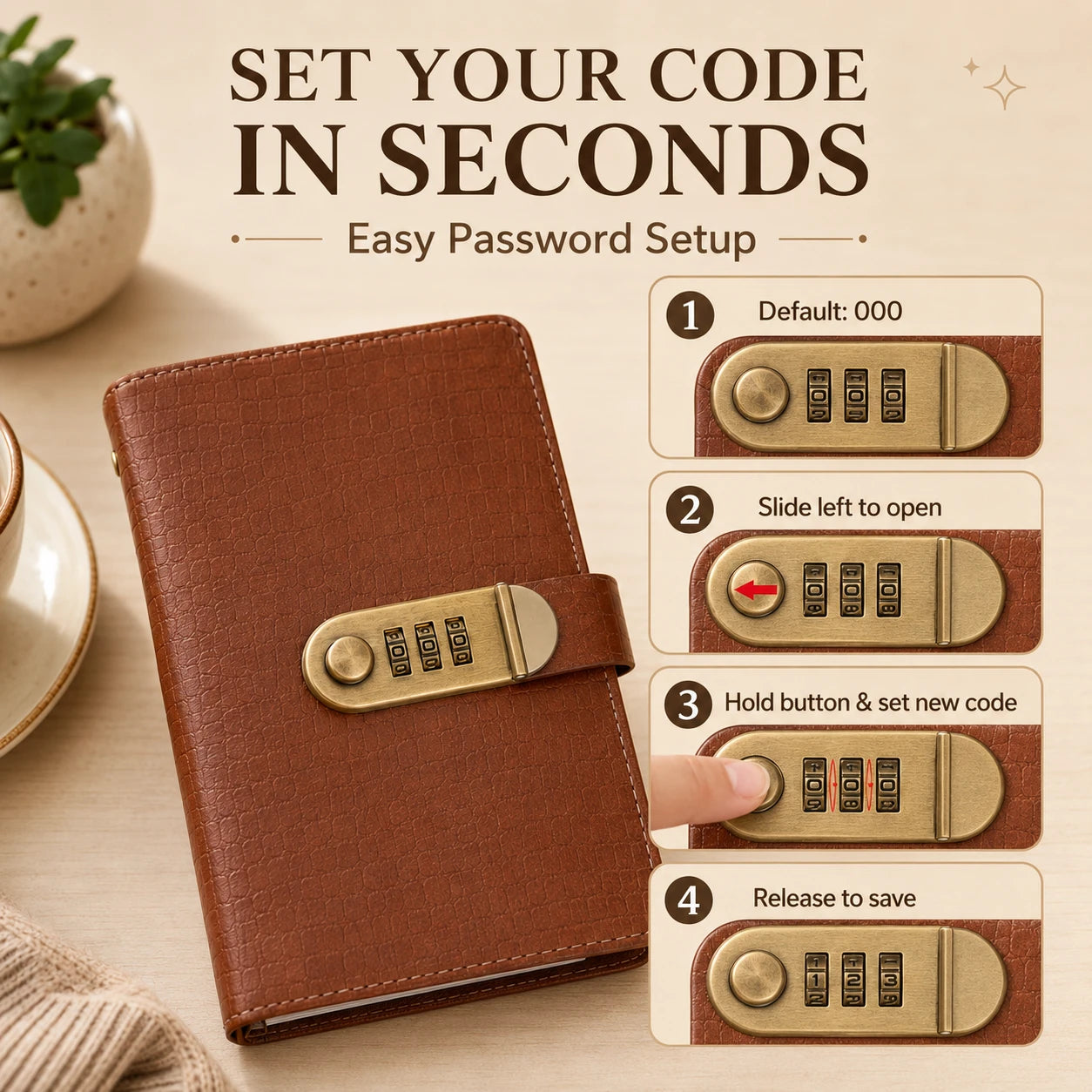 Setting a personal 3-digit password on banknote collection booklet