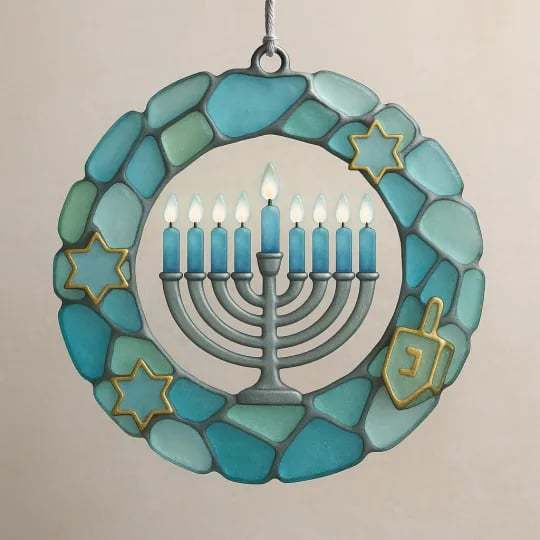 ❤100% Hand-carved & Shaped by Nature-🕎💙Sea Glass Hanukkah Ornament