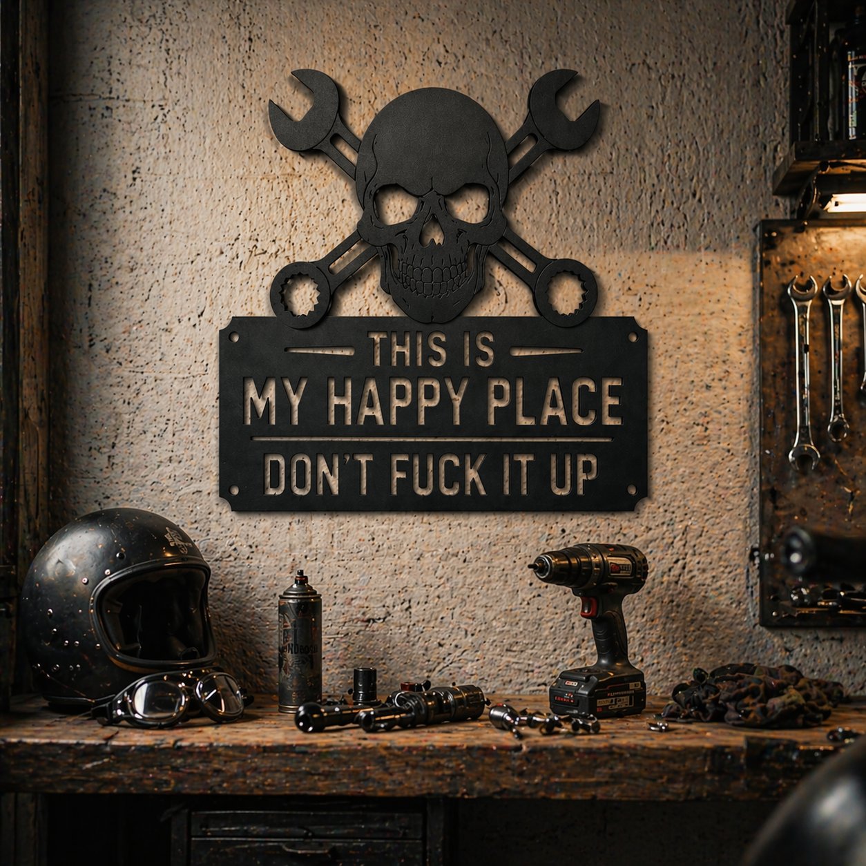 💀🛠️"This Is My Happy Place" Metal Wall Art Sign🔥