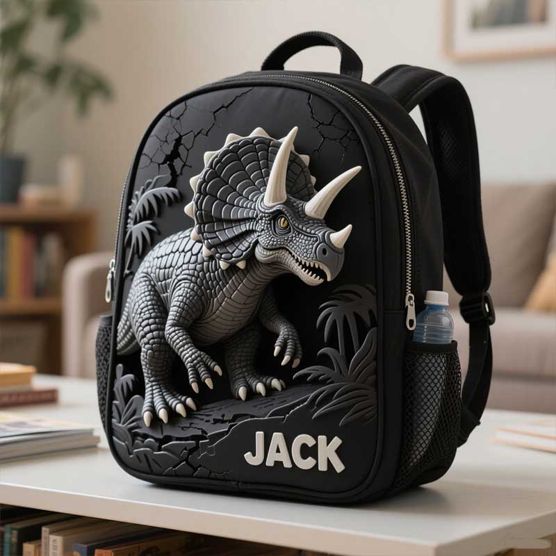 Personalized Children's Triceratops Dinosaur Theme Schoolbag