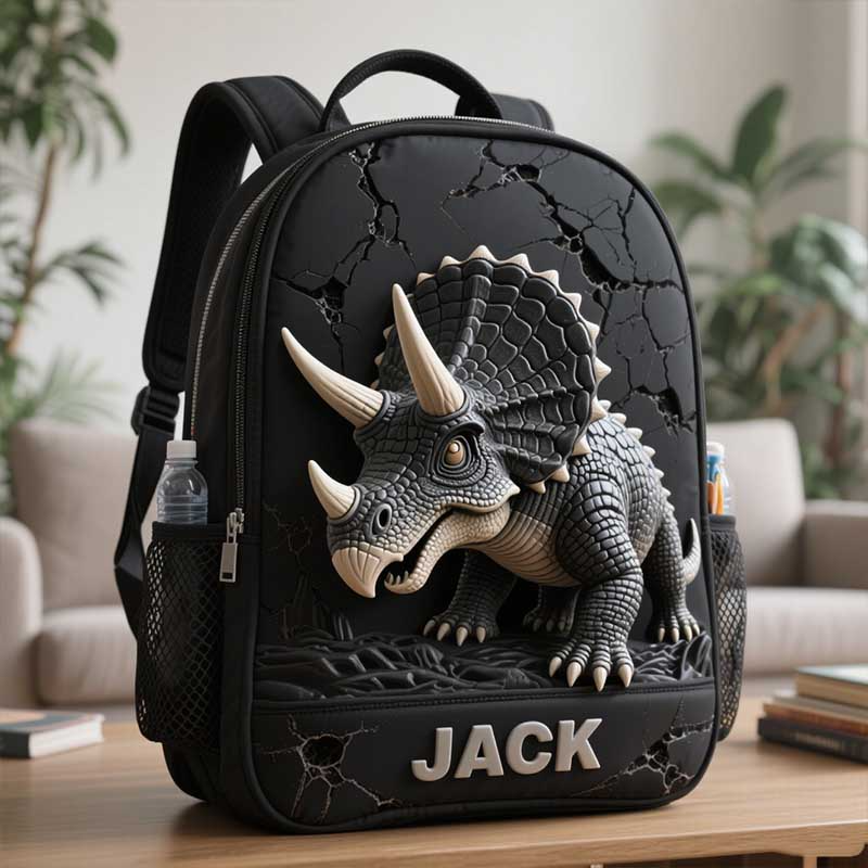 Personalized Children's Triceratops Dinosaur Theme Schoolbag