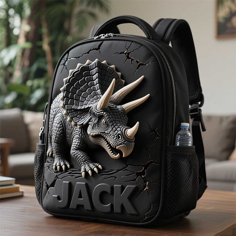 Personalized Children's Triceratops Dinosaur Theme Schoolbag