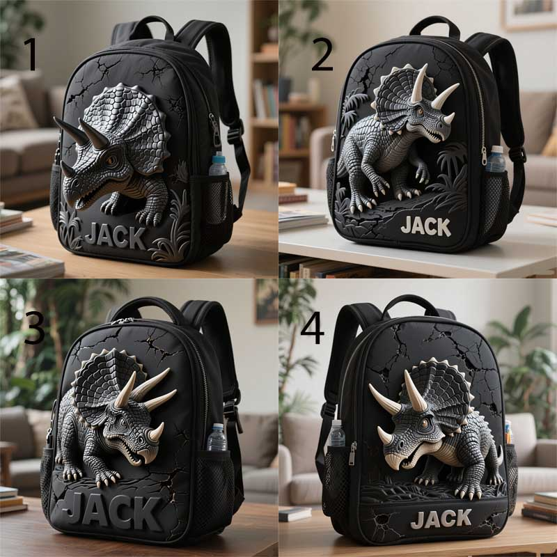 Personalized Children's Triceratops Dinosaur Theme Schoolbag