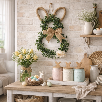 Easter Bunny-Themed Artificial Flower Wreath