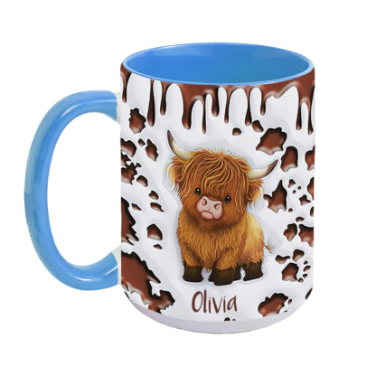 Personalized Cute Highland Cow Ceramic Coffee Mug with Name and Coaster Birthday Gift for Highland Cow Lover