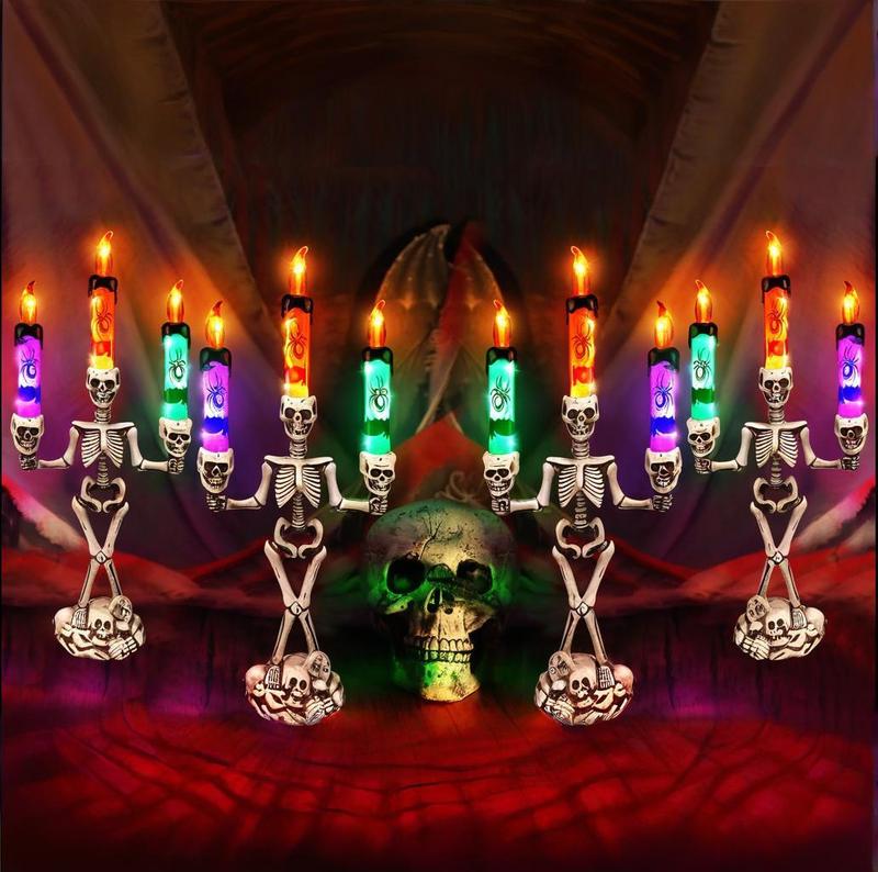 🎃💀Skull Candlestick Lights — Battery-Powered Flameless LEDs to Light Up Your Halloween Party and Haunted House Decorations 🕯️