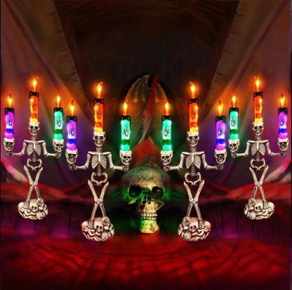 🎃💀Skull Candlestick Lights — Battery-Powered Flameless LEDs to Light Up Your Halloween Party and Haunted House Decorations 🕯️