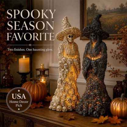 💥SAVE 50%💀 Skeleton Witch LED Ornament, Warm Glow Halloween Skull Statue Table Decor