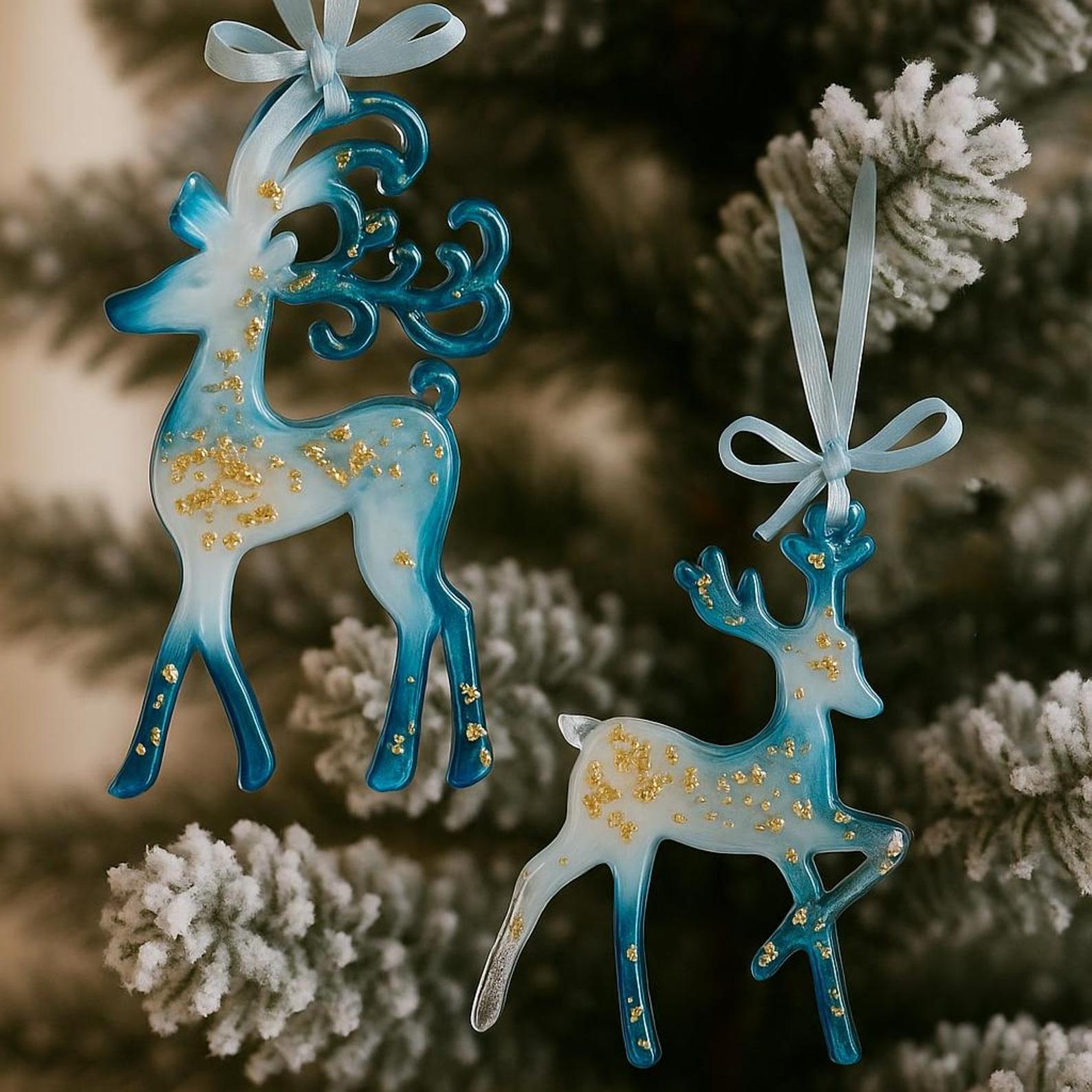 Handmade Resin Christmas Ornaments: Blue and Gold Holiday Decor