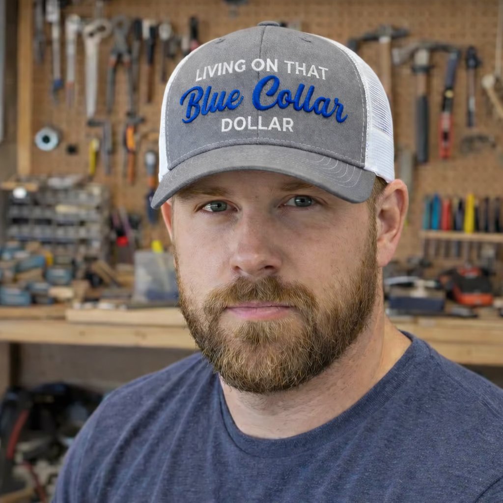 🔥LAST DAY 50% OFF-🛠️🧢Blue Collar Dollar Trucker Hat – Proud Workwear Cap