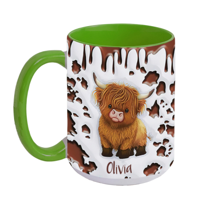 Personalized Cute Highland Cow Ceramic Coffee Mug with Name and Coaster Birthday Gift for Highland Cow Lover