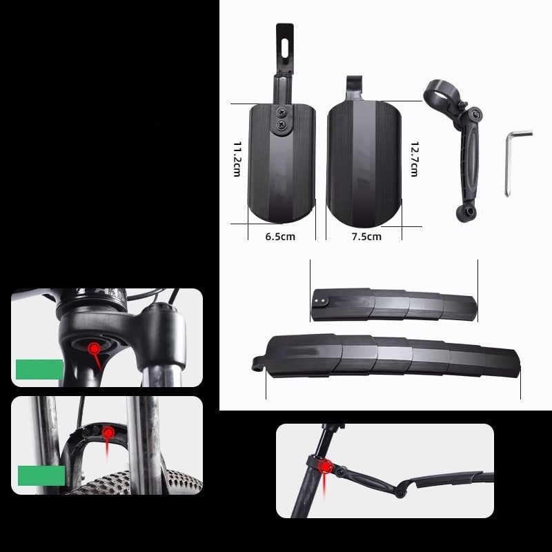 Retractable and adjustable bicycle mudguard set