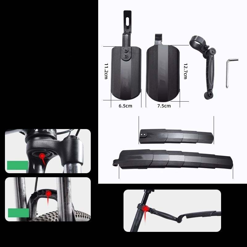 Retractable and adjustable bicycle mudguard set