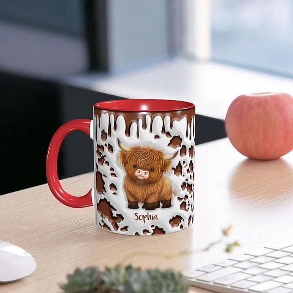 Personalized Cute Highland Cow Ceramic Coffee Mug with Name and Coaster Birthday Gift for Highland Cow Lover