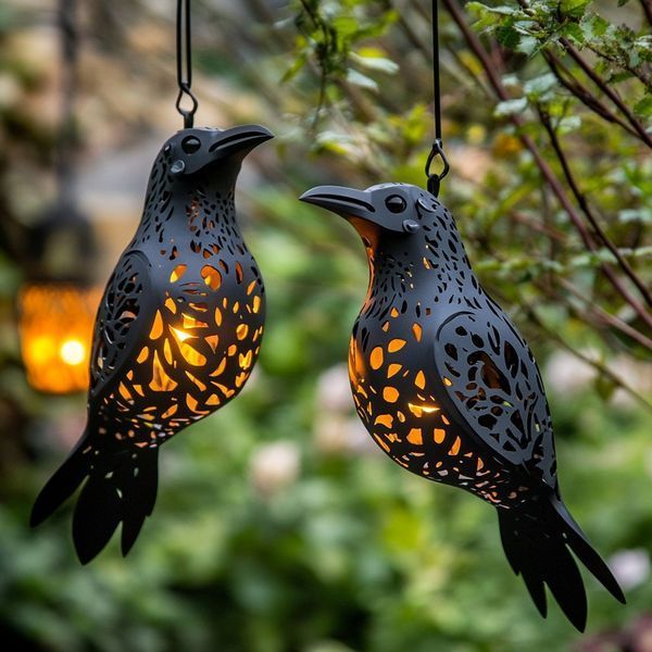 Handmade Gothic Raven Hanging Lantern