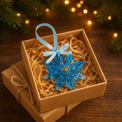 Handmade Resin Christmas Ornaments: Blue and Gold Holiday Decor
