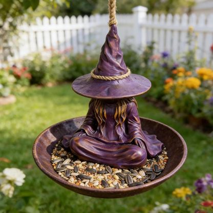 Meditating Witch Bird Feeder – Weather-Resistant Hanging Garden Decor for Bird Lovers