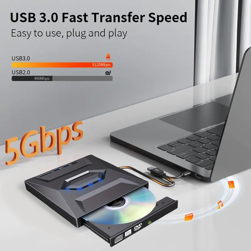 Retro Laptop CD DVD Player USB C 3.0 Portable CD Burner
