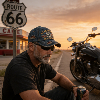 Route 66 100th Anniversary Distressed Denim Baseball Cap