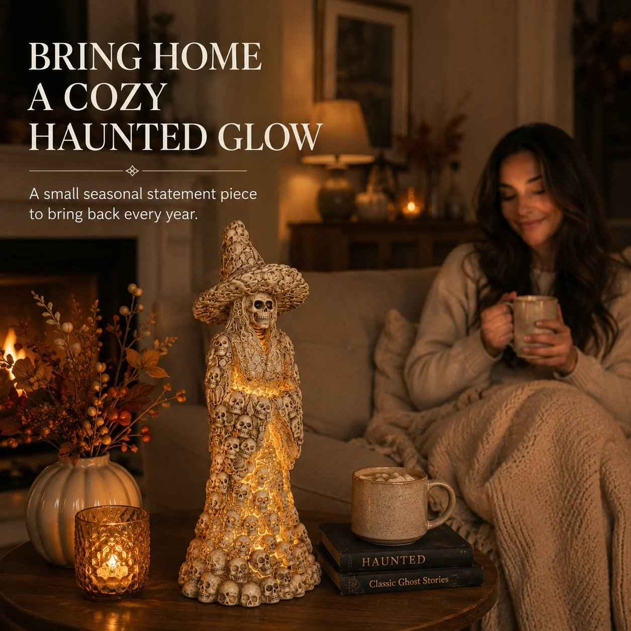 💥SAVE 50%💀 Skeleton Witch LED Ornament, Warm Glow Halloween Skull Statue Table Decor