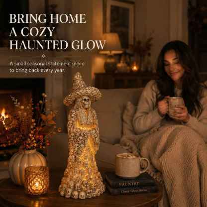 💥SAVE 50%💀 Skeleton Witch LED Ornament, Warm Glow Halloween Skull Statue Table Decor