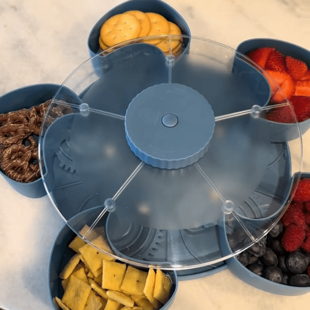 Hot Sale🍿✨ Divided Spin & Snack Serving Tray – 5-Compartment Rotating Party Platter