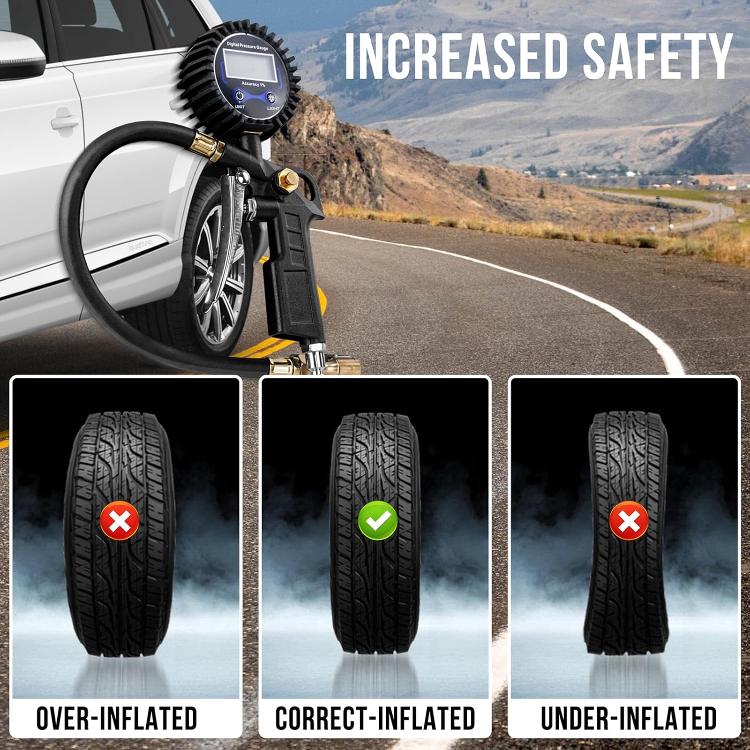 🔥LAST DAY 50% OFF - 🛠️🚗 High Precision Digital Tire Inflator Pressure Gauge | 3-in-1 Inflate Deflate Check Tire Tool