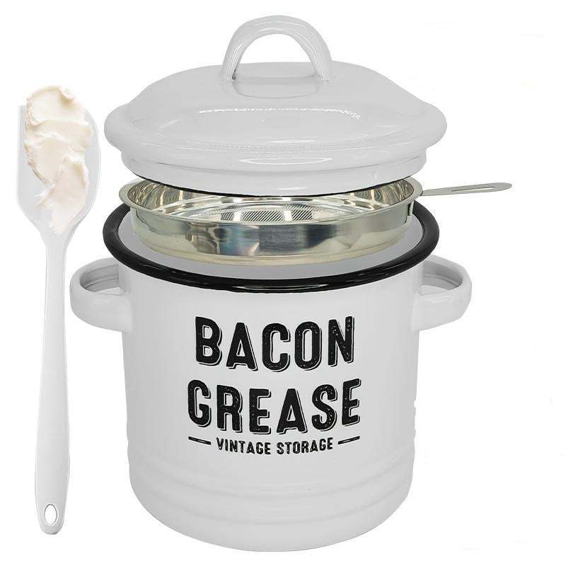Top Christmas Gift 2025 🎅-46 Oz Bacon Grease Container with Strainer and Food-Grade Silicone Spatula