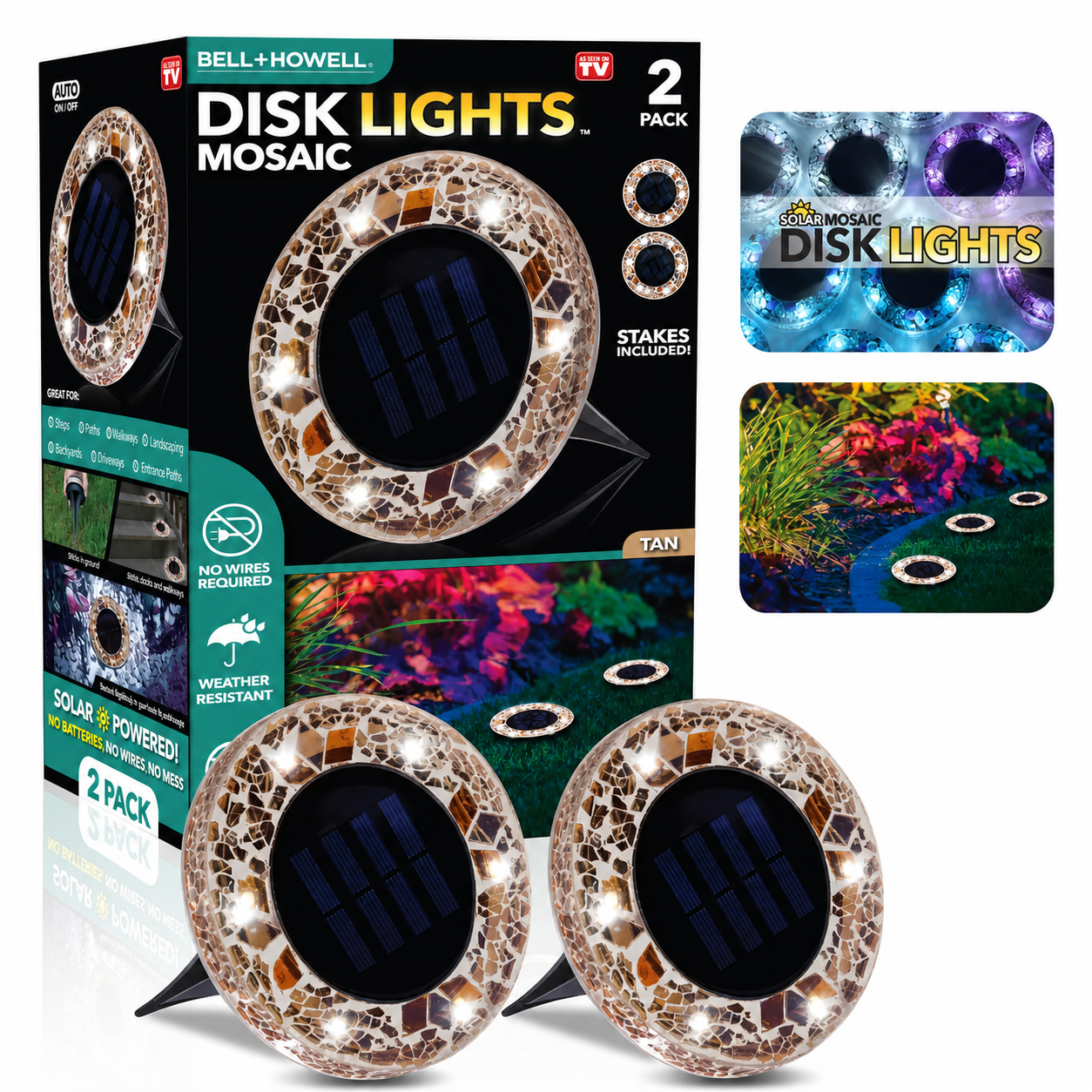 🛋️Solar Mosaic Disk Lights – Waterproof LED Pathway Lights with Auto On/Off
