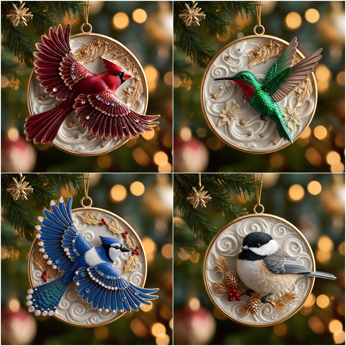 The "Heavenly Messengers" Collection: Enamel & Crystal Bird Ornaments