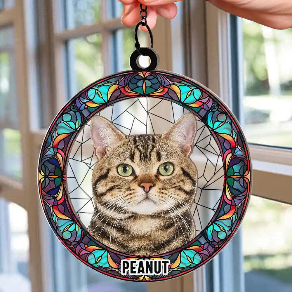 Custom Photo Dog Cat Portrait - Personalized Window Hanging Suncatcher Ornament