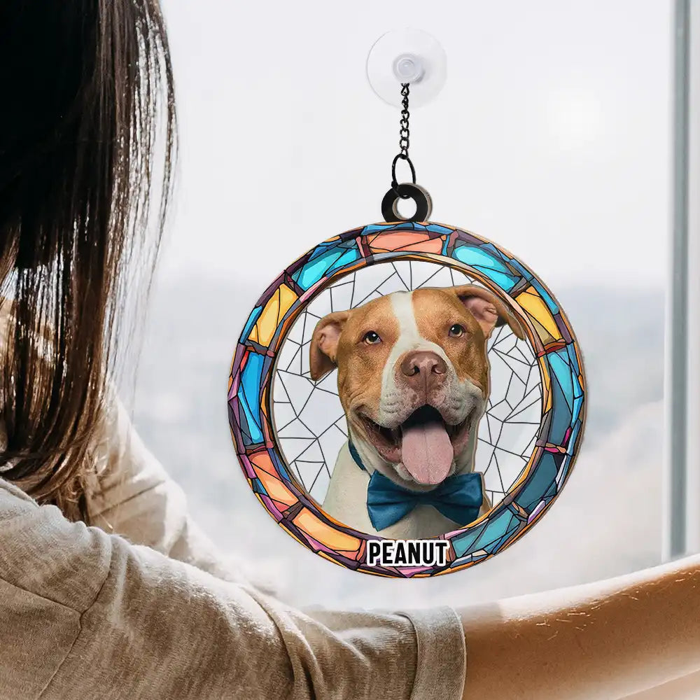 Custom Photo Dog Cat Portrait - Personalized Window Hanging Suncatcher Ornament