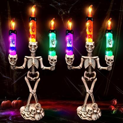 🎃💀Skull Candlestick Lights — Battery-Powered Flameless LEDs to Light Up Your Halloween Party and Haunted House Decorations 🕯️