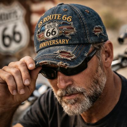 Route 66 100th Anniversary Distressed Denim Baseball Cap