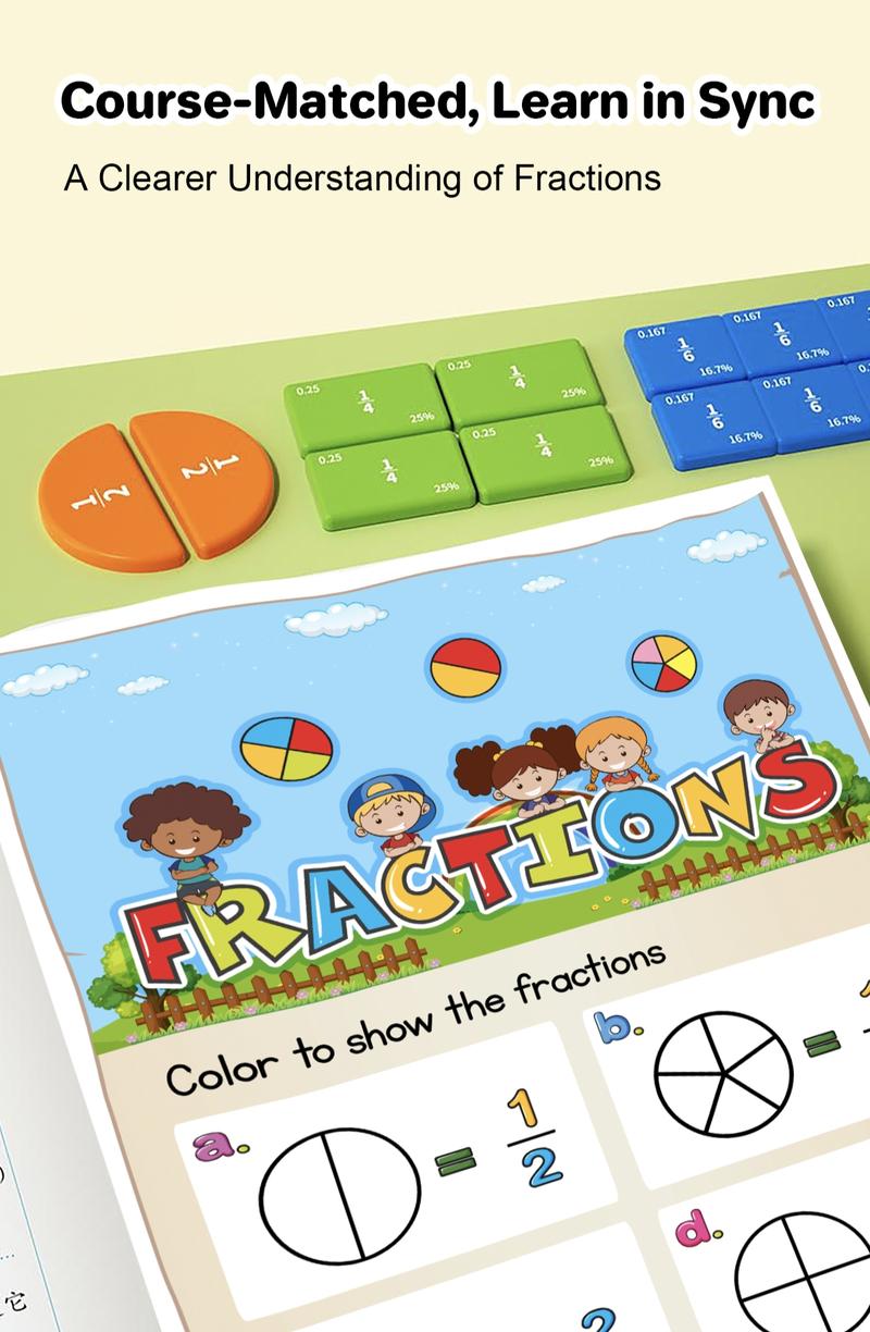 Magnetic Fraction Demonstration Book &ndash; Visual Math Manipulatives with Tiles & Circles, Educational Toy for Kids, Montessori Homeschool Supplies and Interactive Math Teaching Aid for Preschool Learning