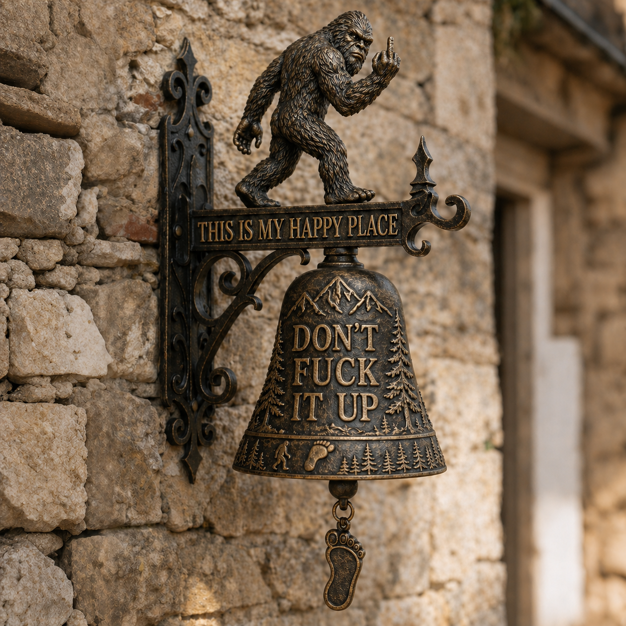 Bigfoot Funny Wall Bell – Rustic Sasquatch Doorbell Decor
