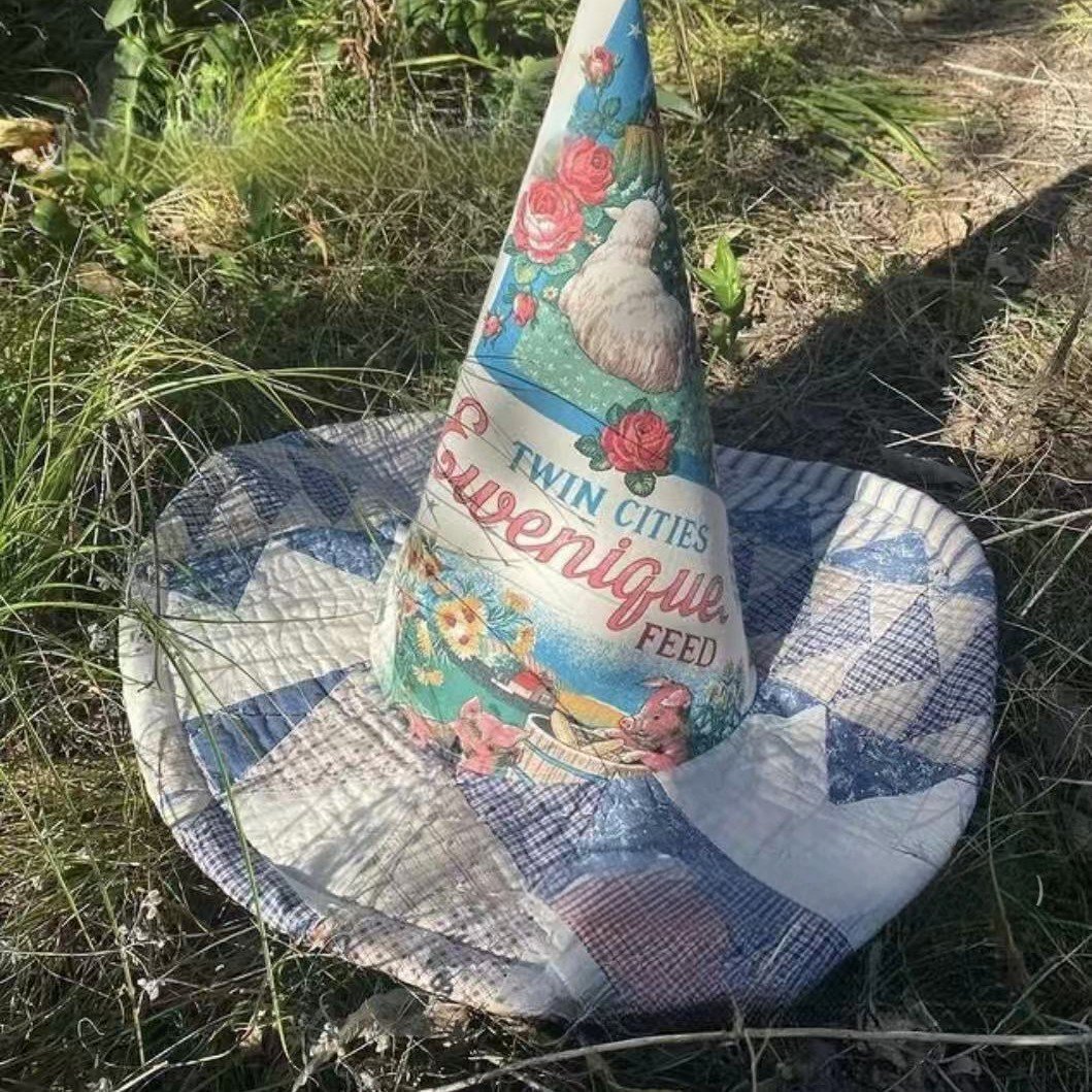 🔥Last Day 49% OFF - Handcrafted Quilted Witch Hat – Unique Folk Art for Halloween & Vintage Looks