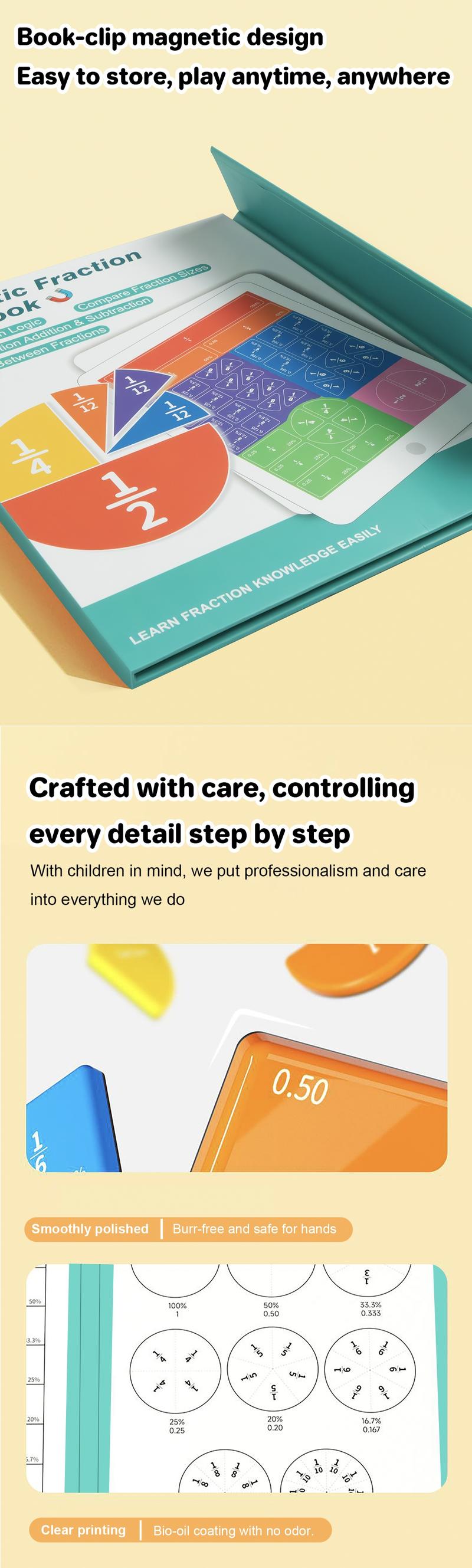 Magnetic Fraction Demonstration Book &ndash; Visual Math Manipulatives with Tiles & Circles, Educational Toy for Kids, Montessori Homeschool Supplies and Interactive Math Teaching Aid for Preschool Learning