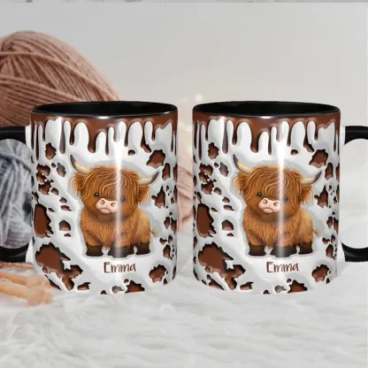 Personalized Cute Highland Cow Ceramic Coffee Mug with Name and Coaster Birthday Gift for Highland Cow Lover