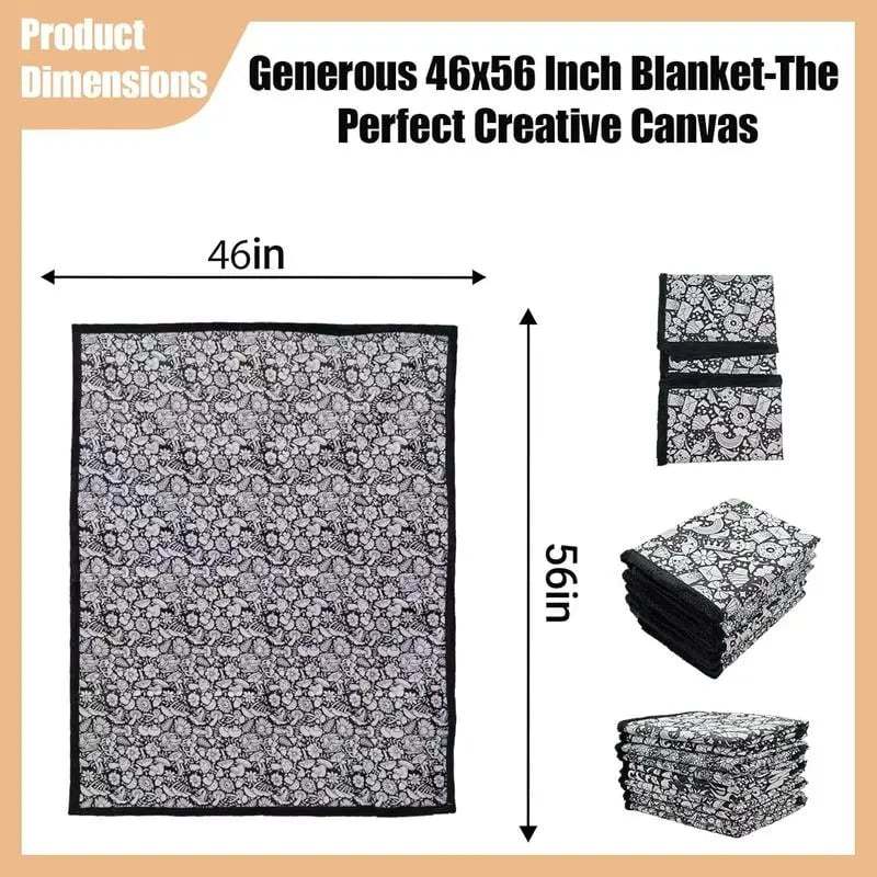 DIY Coloring Blanket 50x60 Inch Fleece Throw for Kids & Adults with 24 Marker Pens