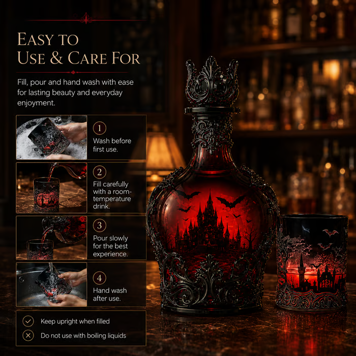 🔥Last Day 50% OFF - 🦇🍺Gothic Vampire Castle Whisky Decanter & Tumbler - Gothic Bottle