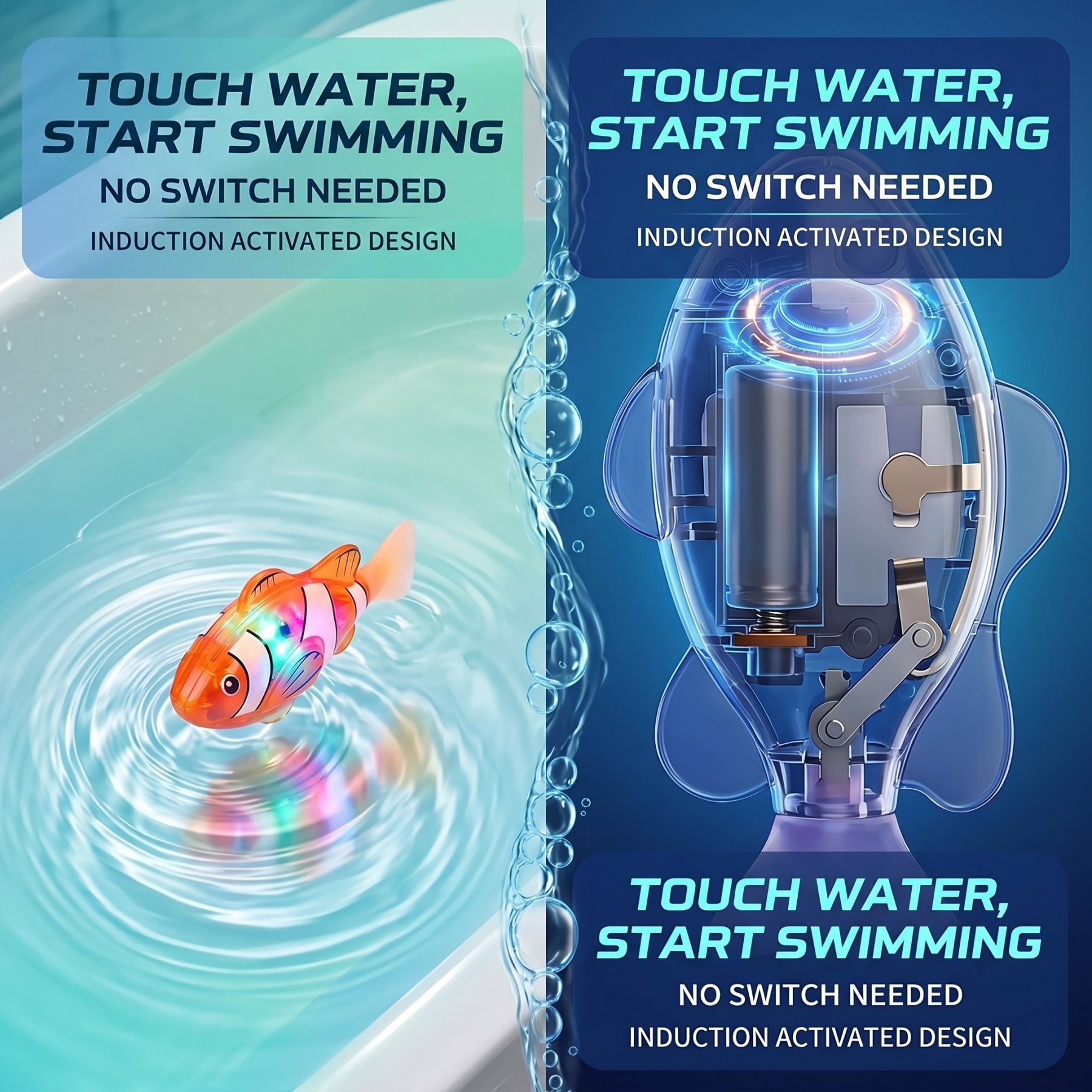 4Pcs Induction Activated LED Light Up Auto-Swimming Bath Toy