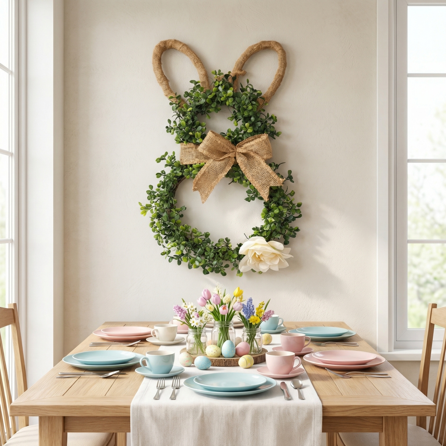 Easter Bunny-Themed Artificial Flower Wreath