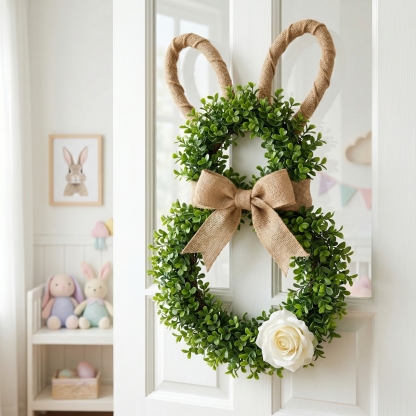 Easter Bunny-Themed Artificial Flower Wreath